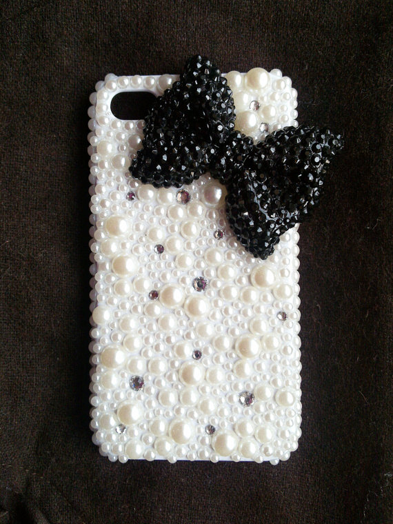 Bling Crystal black Bow Ribbon Back Case Cover for Apple iphone 4 4S---E11
